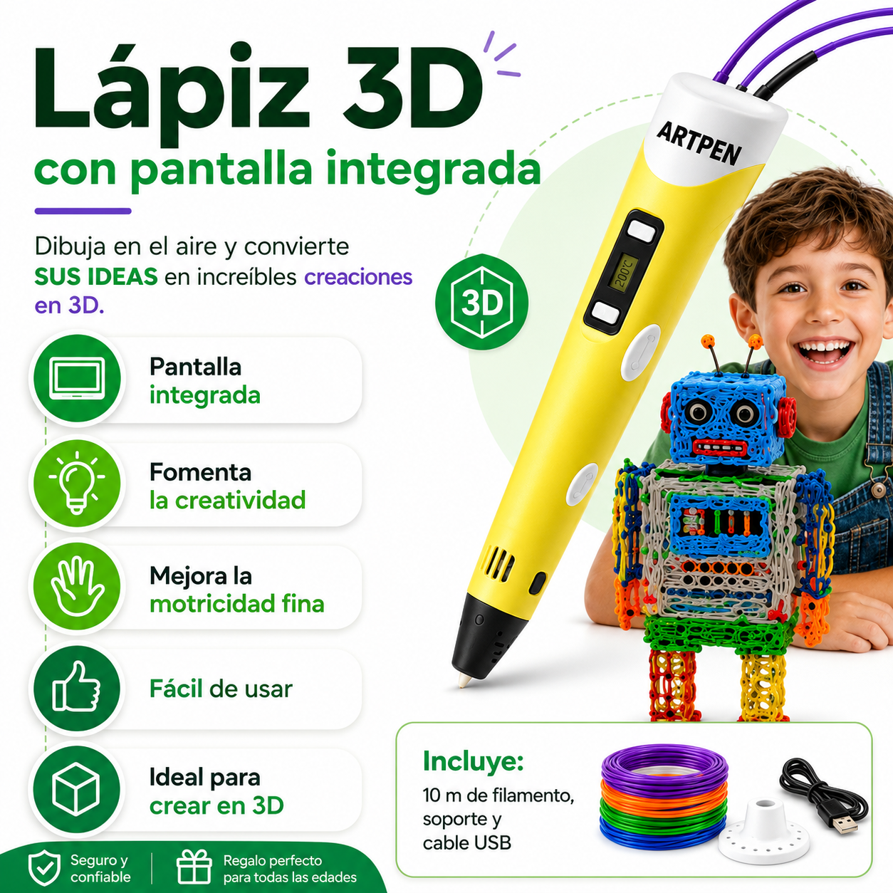 LÁPIZ DE IMPRESIÓN 3D + SET 24 MARCADORES