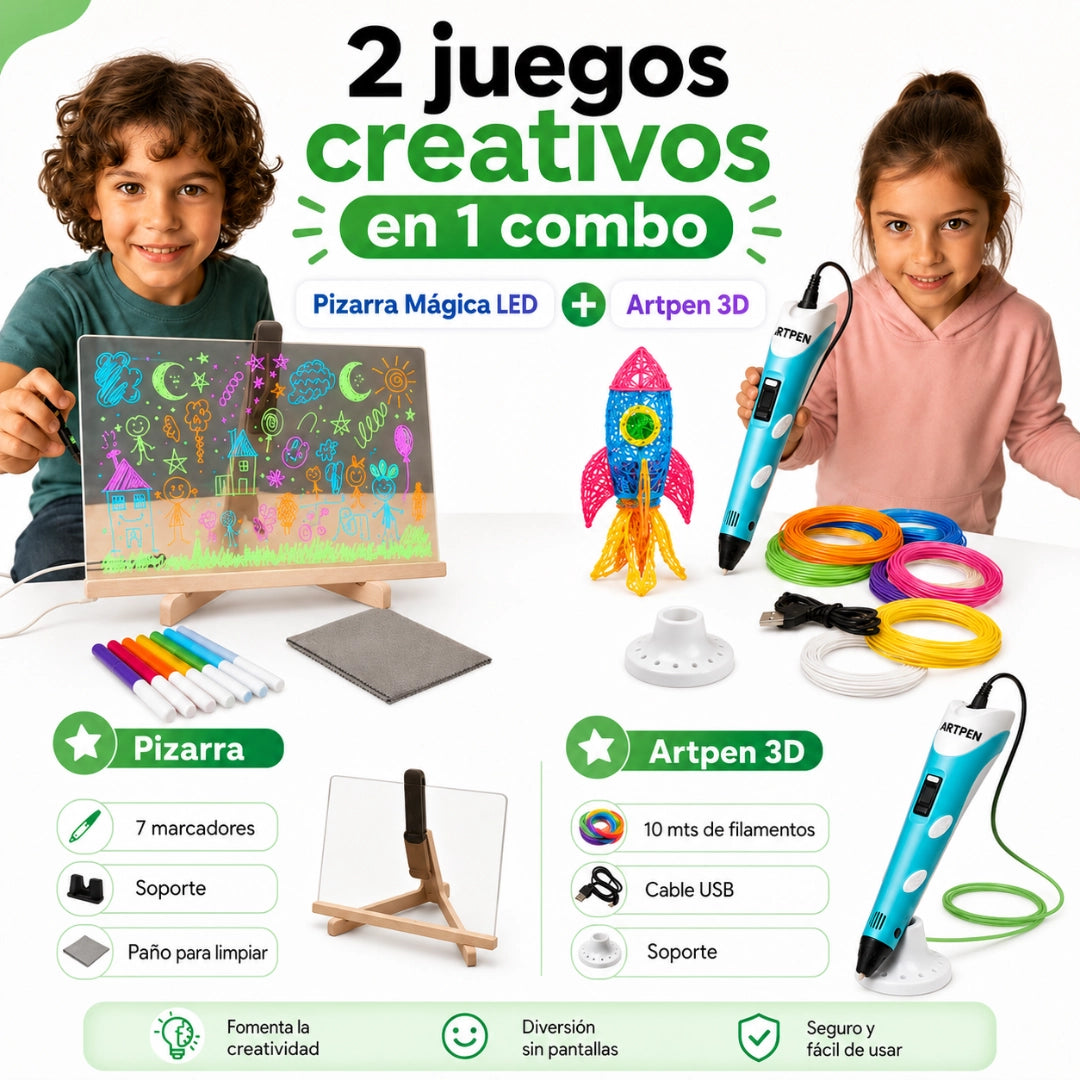 COMBO ACCIÓN CREATIVA ARTPEN3D + PIZARRA LED