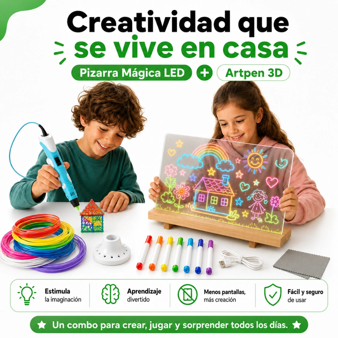 COMBO ACCIÓN CREATIVA ARTPEN3D + PIZARRA LED