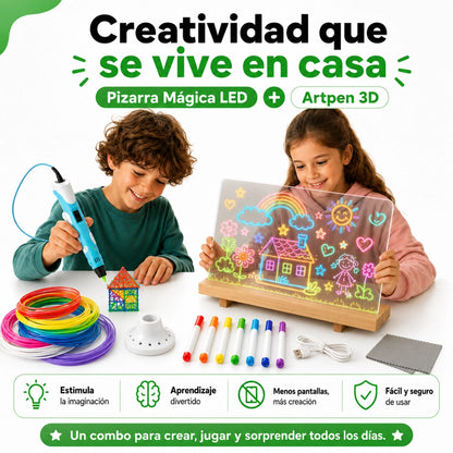 COMBO ACCIÓN CREATIVA ARTPEN3D + PIZARRA LED