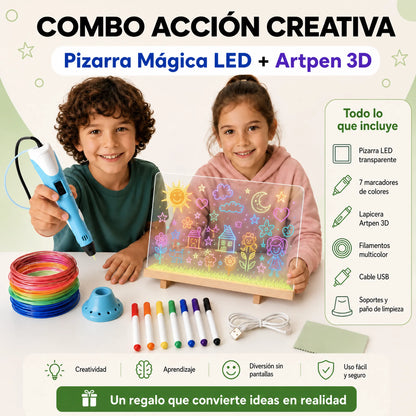 COMBO ACCIÓN CREATIVA ARTPEN3D + PIZARRA LED